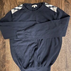 Burberry Navy Crewneck Sweater with Check Accents